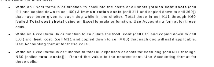 Write an Excel formula or function to calculate