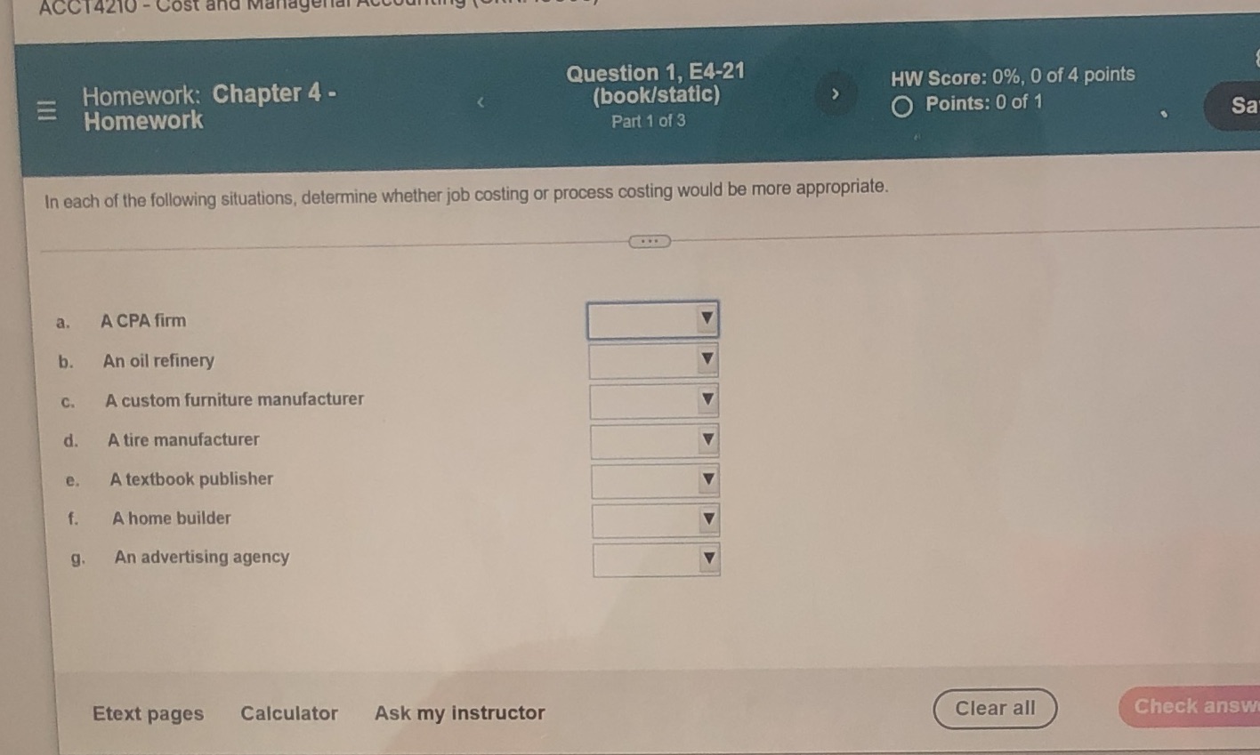 ACCT4210 - Cost and Maria Question 1, E4-21 E