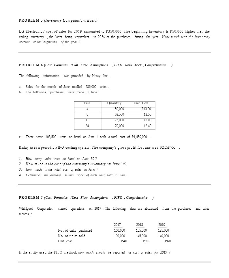 PROBLEM 5 (Inventory Computation, Basic) LG
