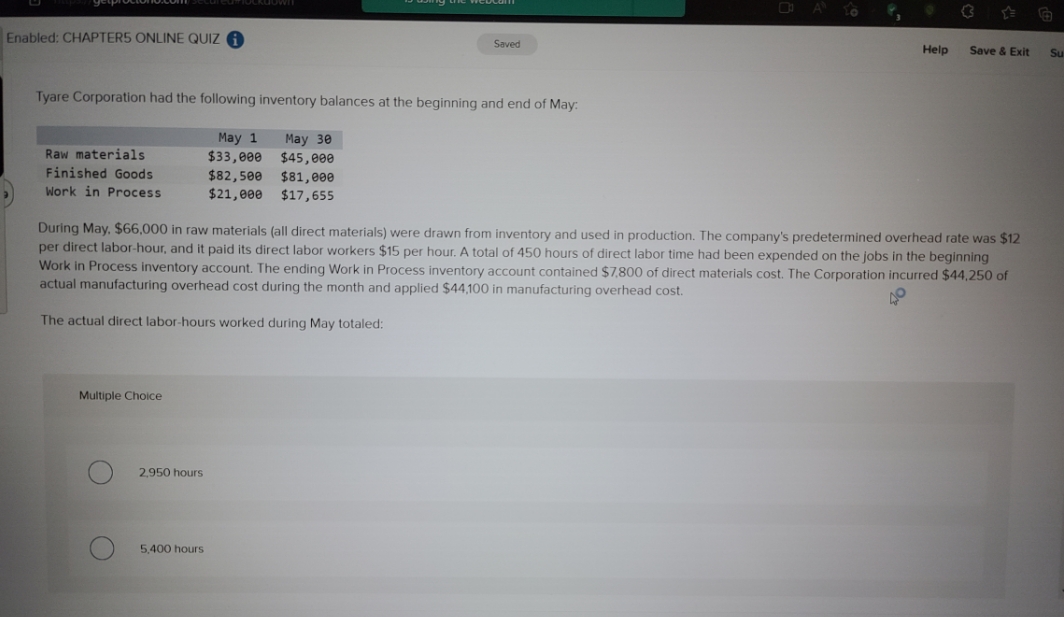 question 12 LO Enabled: CHAPTER5 ONLINE QUIZ