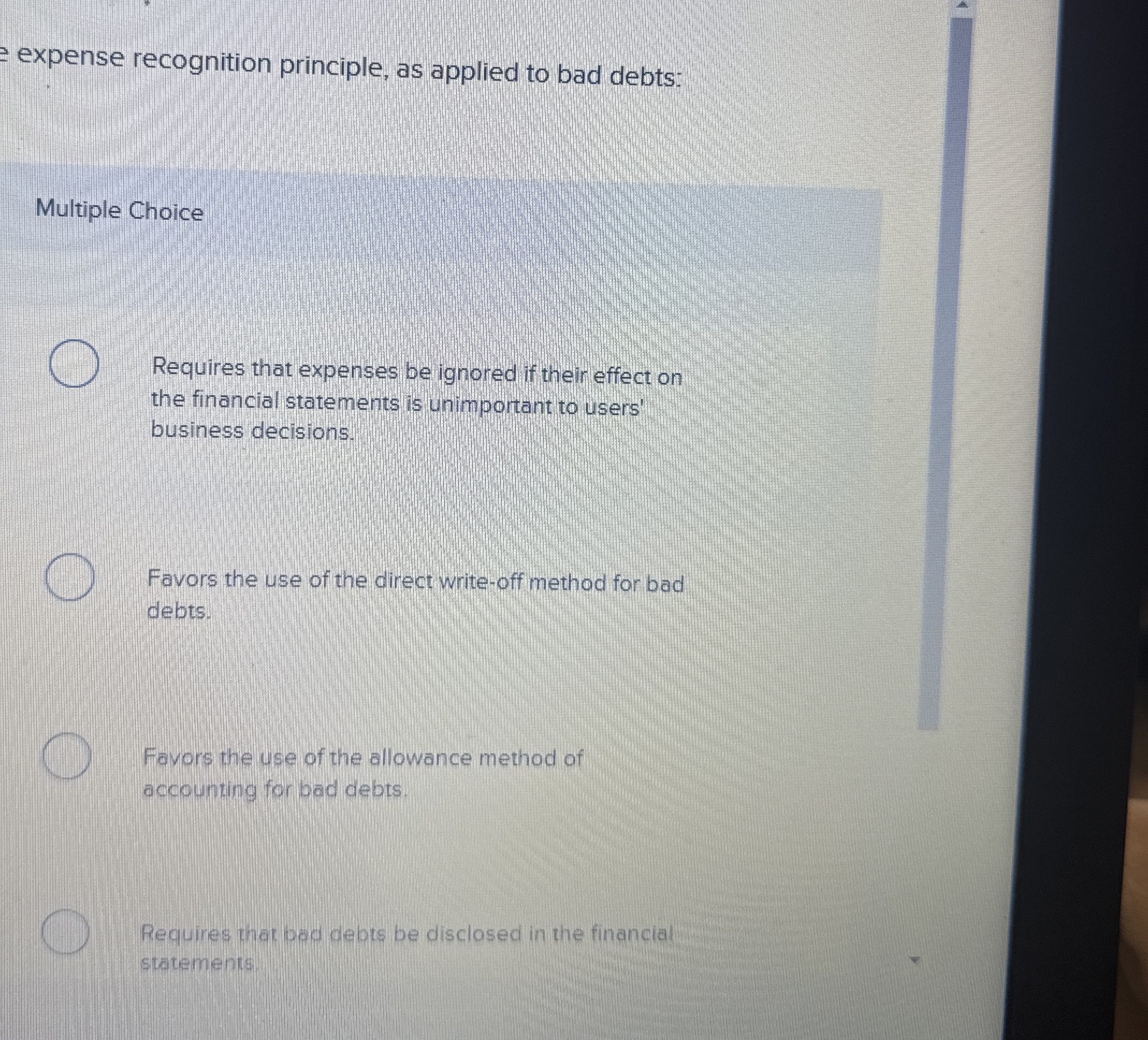 expense recognition principle, as applied to bad