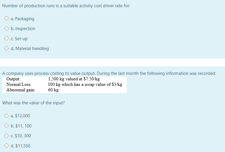 Number of production runs is a suitable activity