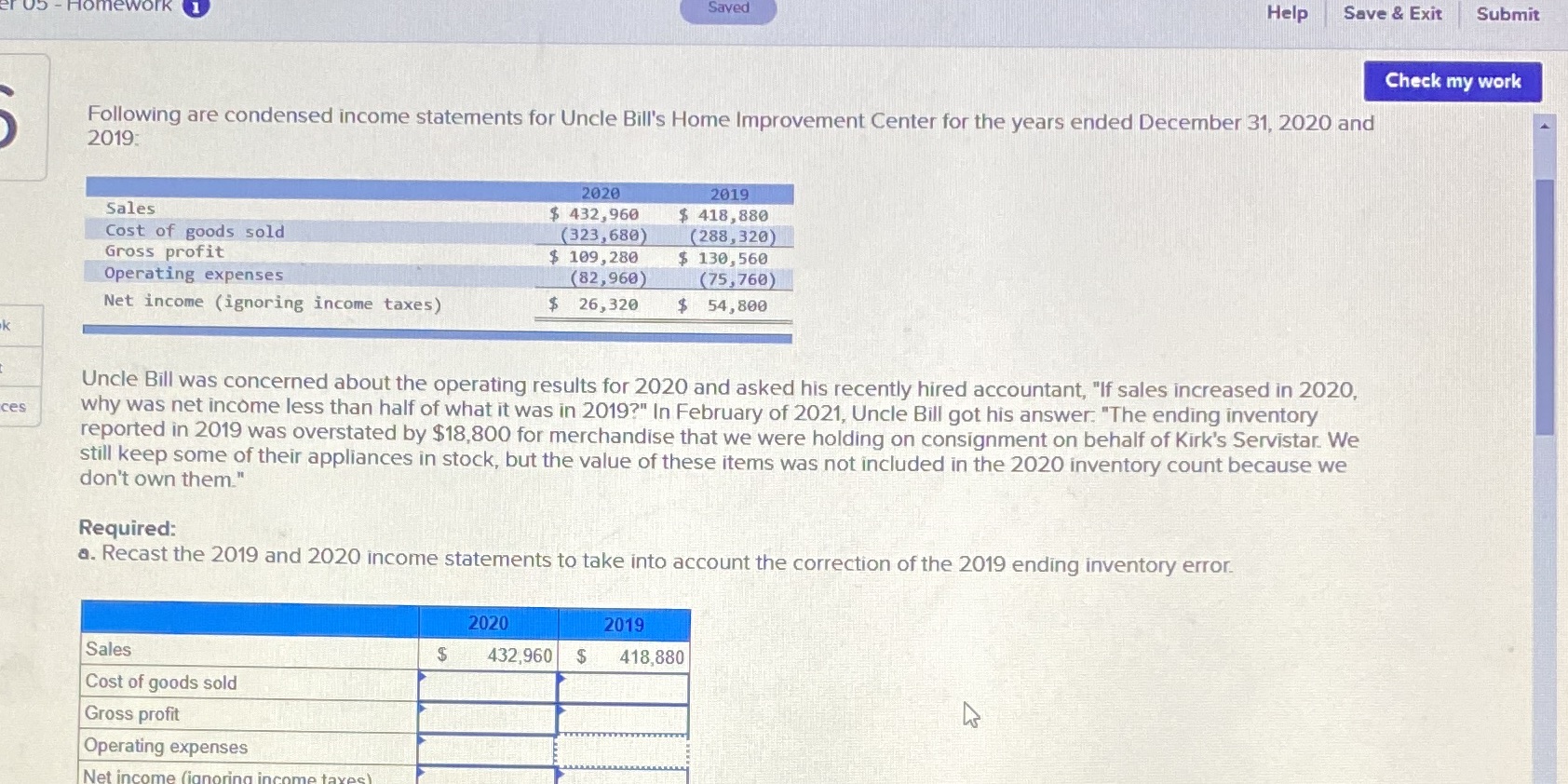 - Homework Saved Help Save & Exit Submit Check my