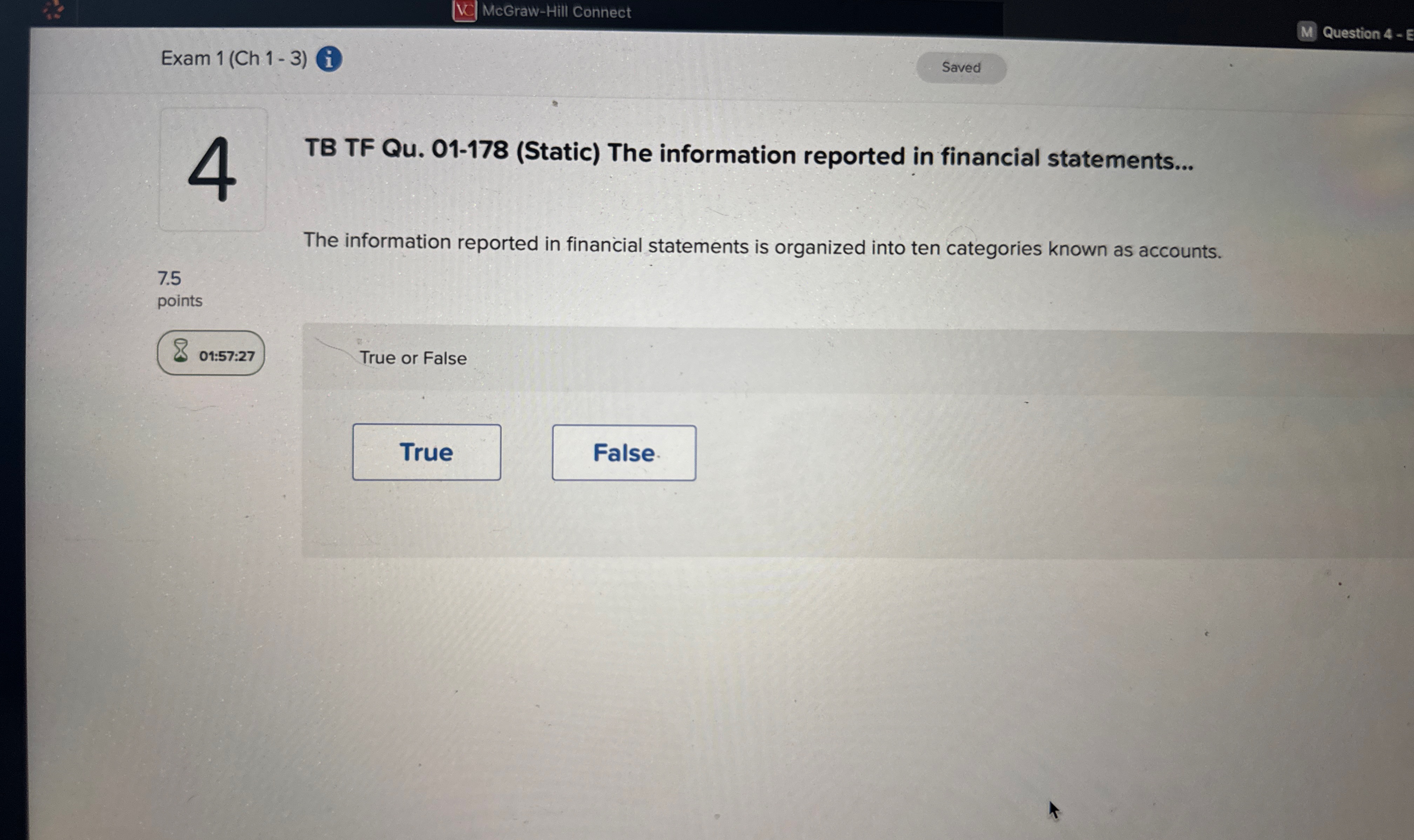 ( V ) McGraw - Hill Connect Exam 1 ( Ch 1 - 3 ) i