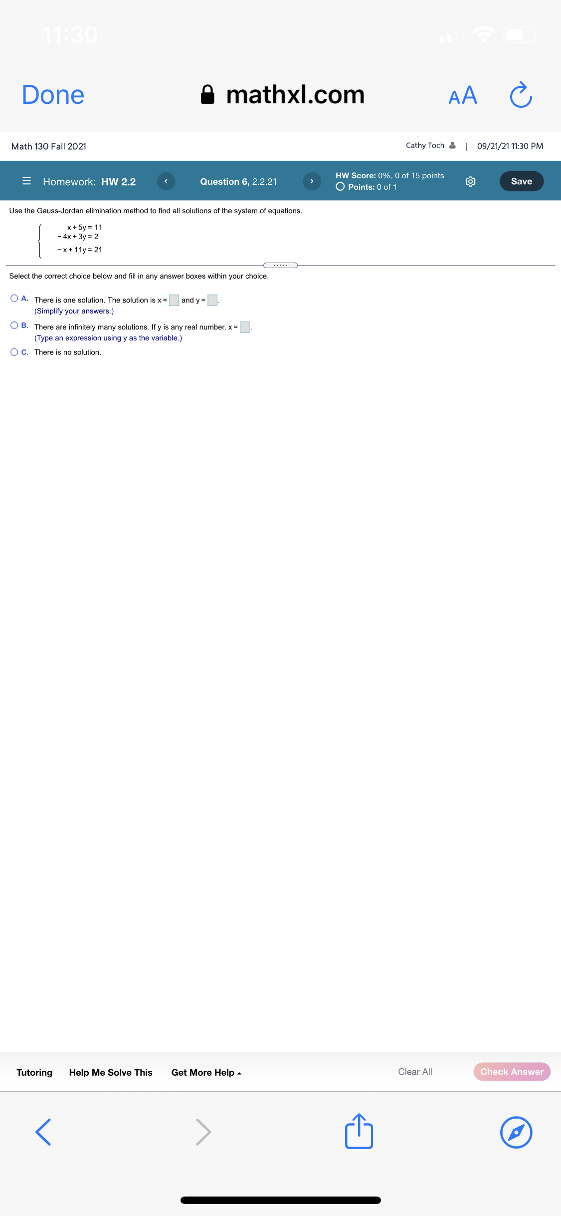 11:30 Done mathxl.com AA C Math 130 Fall 2021