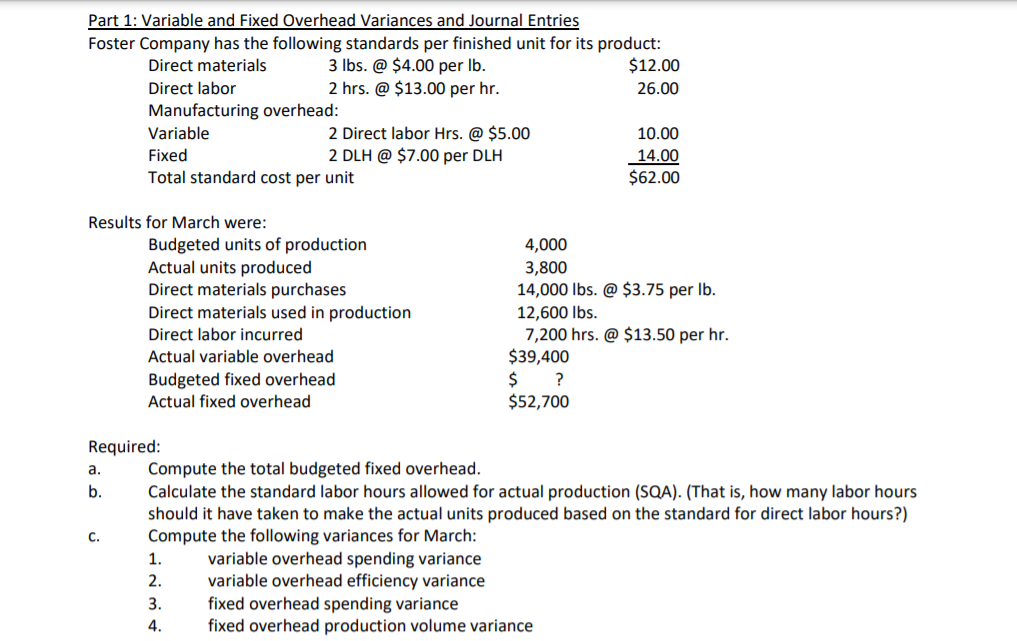 Part 1: Variable and Fixed Overhead Variances and