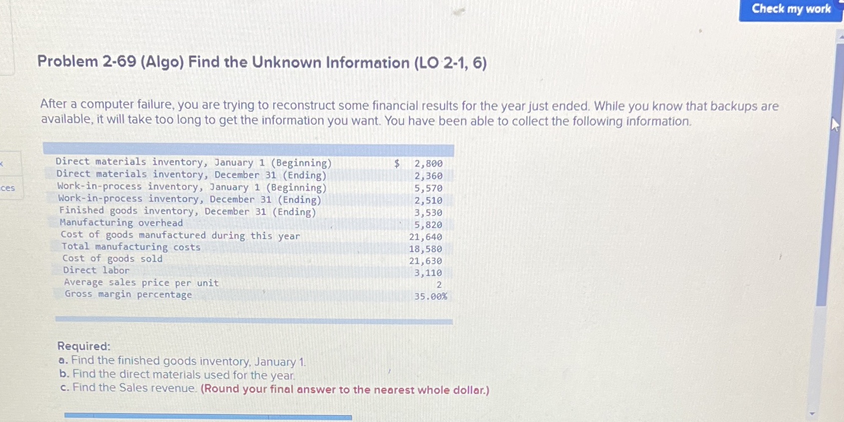 Check my work Problem 2-69 (Algo) Find the
