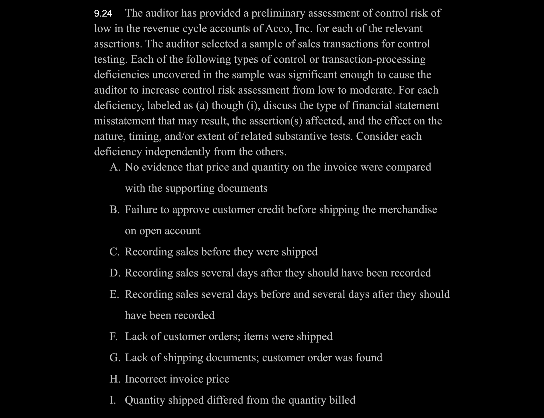 9 . 2 4 The auditor has provided a preliminary