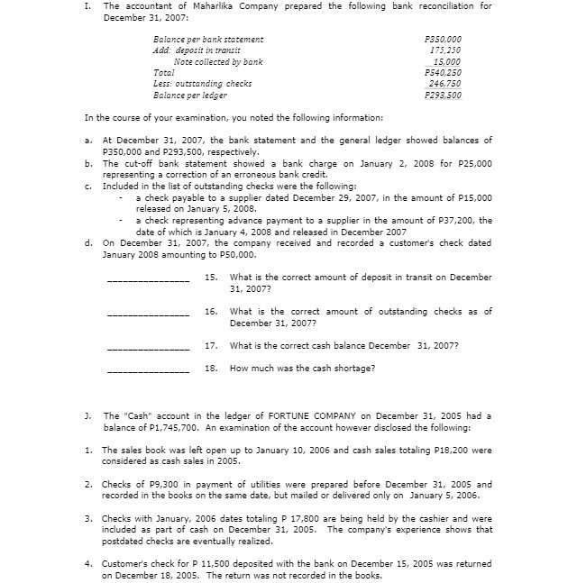 I. The accountant of Maharlike Company prepared