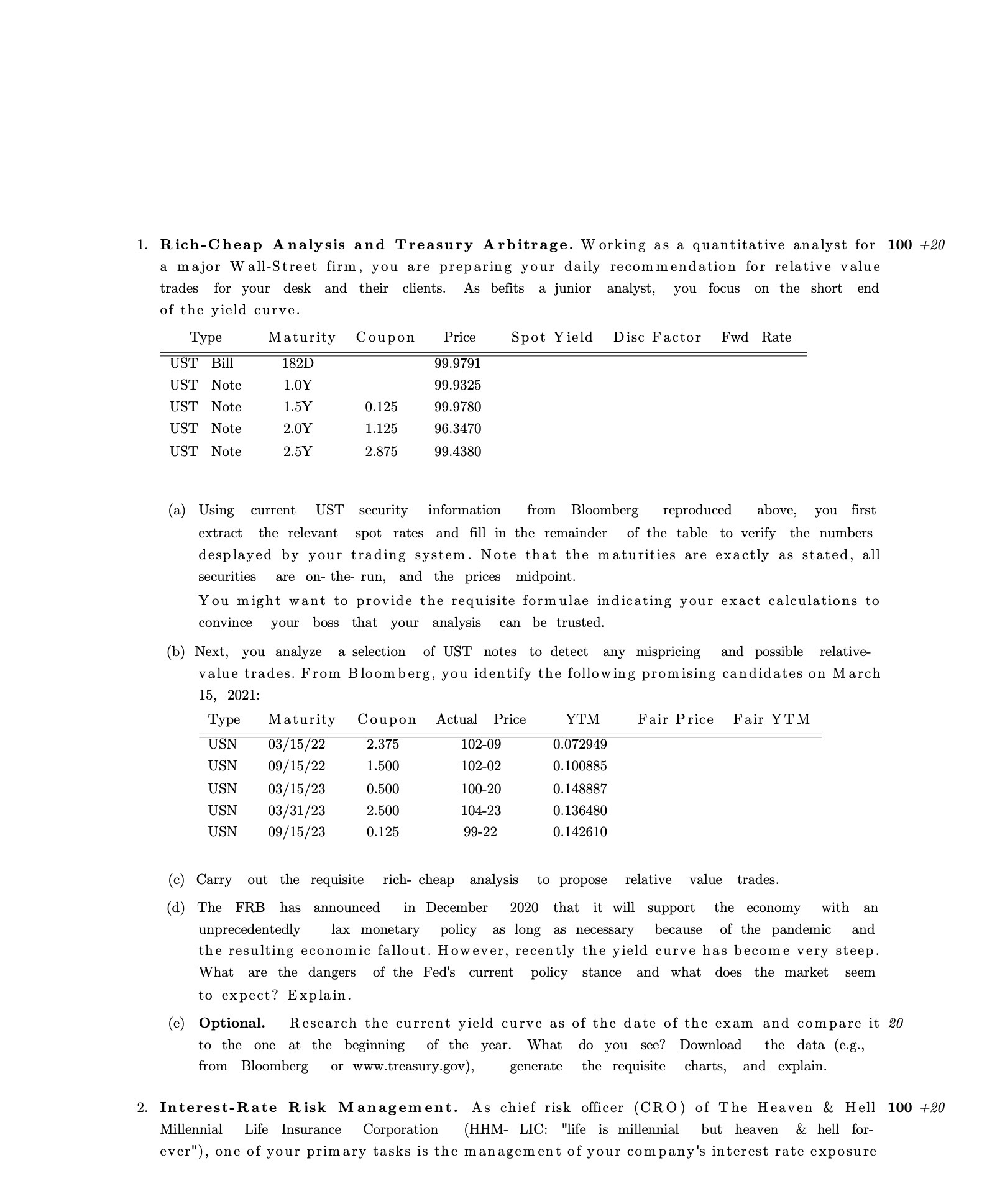 1. Rich-Cheap Analysis and Treasury Arbitrage.