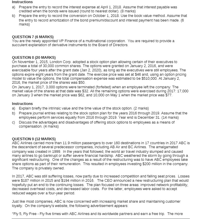 Instructions a) Prepare the entry to record the