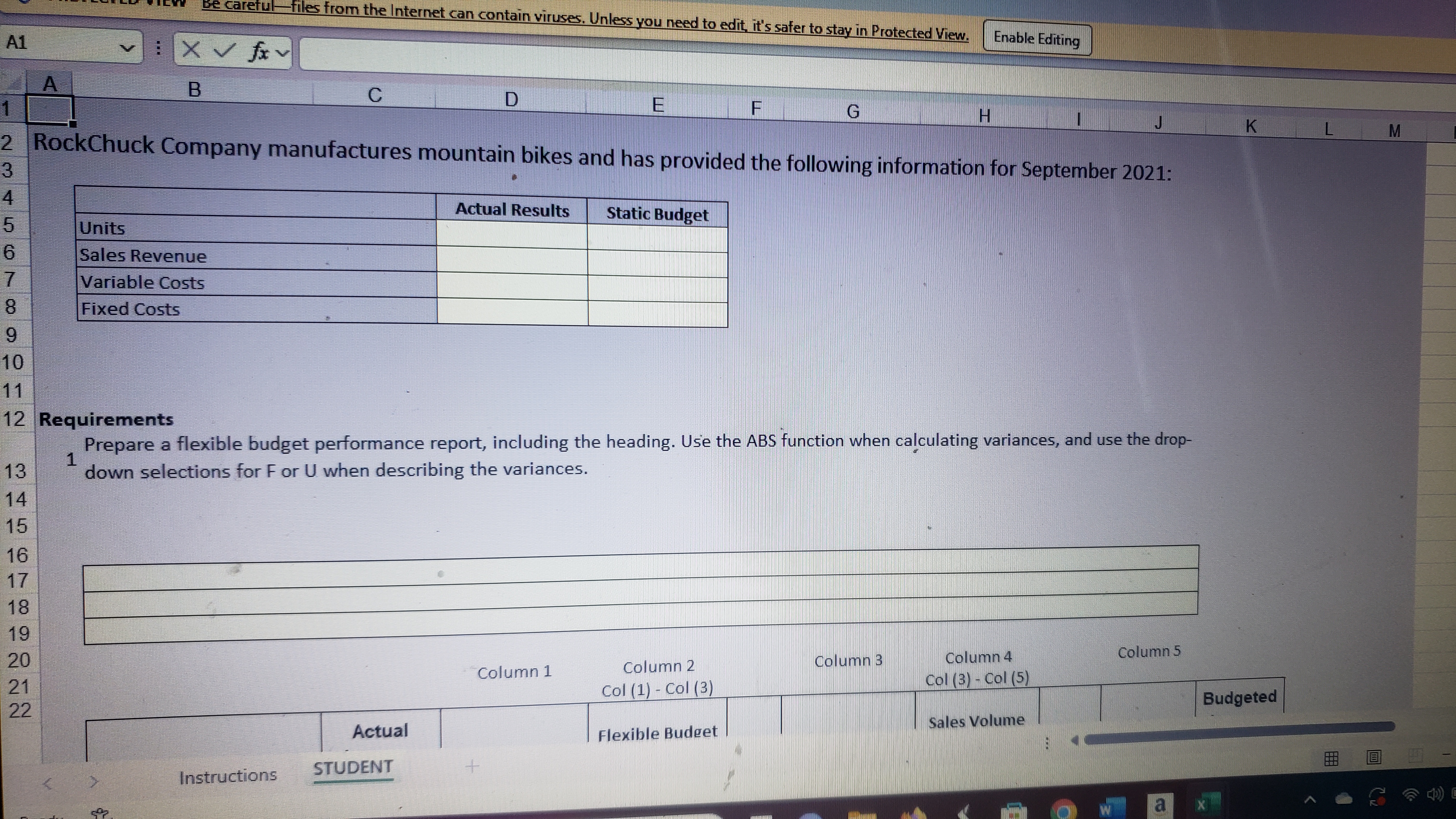 B C D E F G H K 6 Static Budget Units 2,000 9