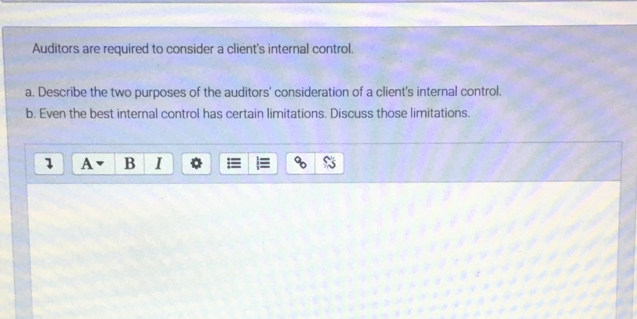 Please answer. I need it ASAP Auditors are