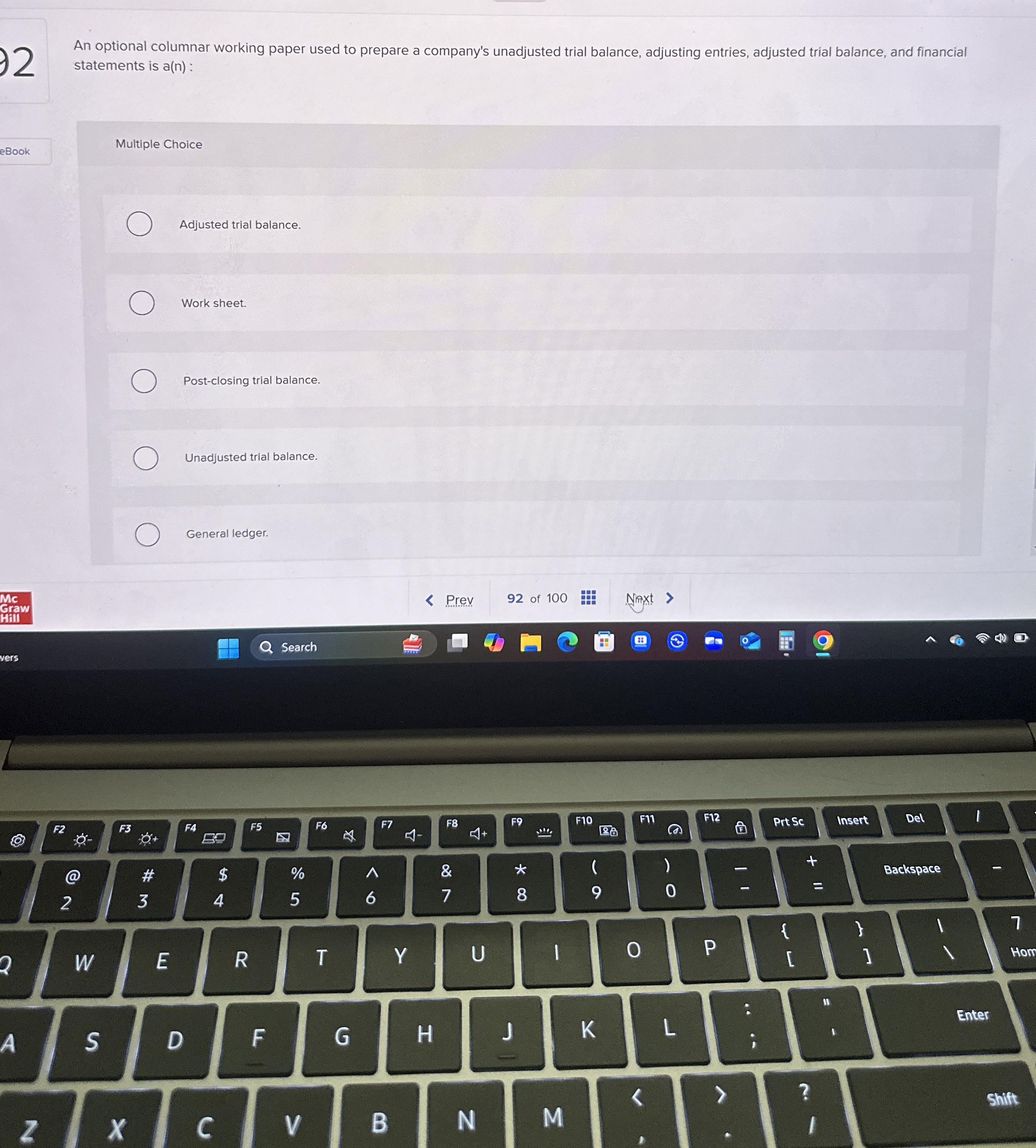 An optional columnar working paper used to