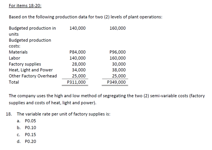 Based on the following production data for two