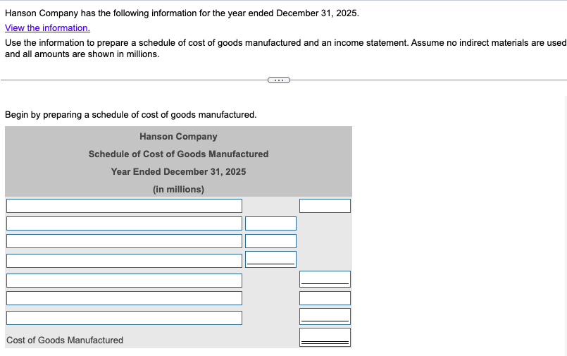 Information Inventory balances: Beginning Ending