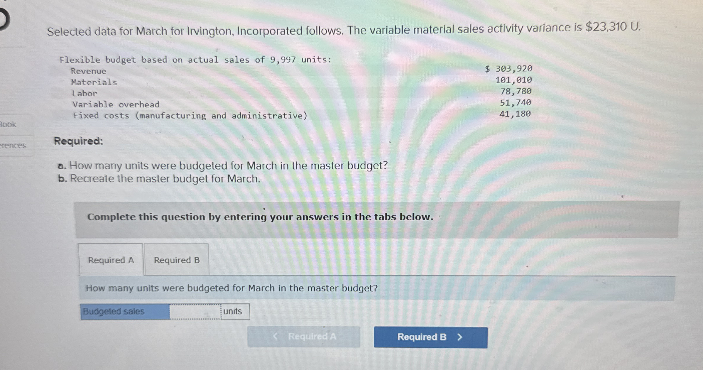 Selected data for March for Irvington,