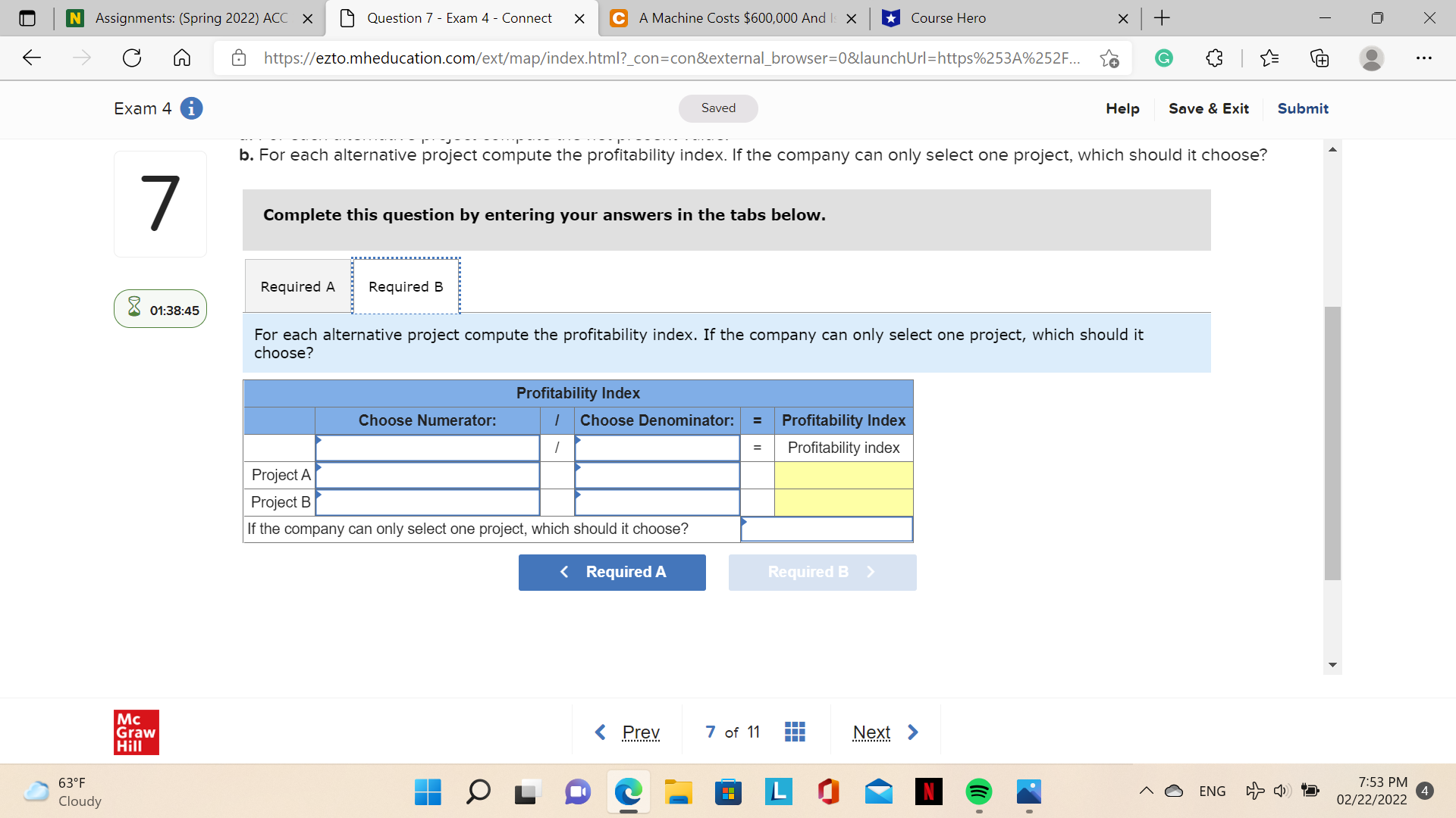 N Assignments: (Spring 2022) ACC X Question 7 -