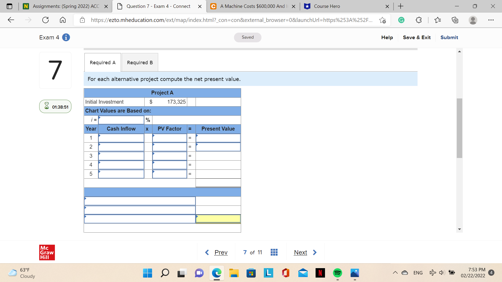 N Assignments: (Spring 2022) ACC X Question 7 -