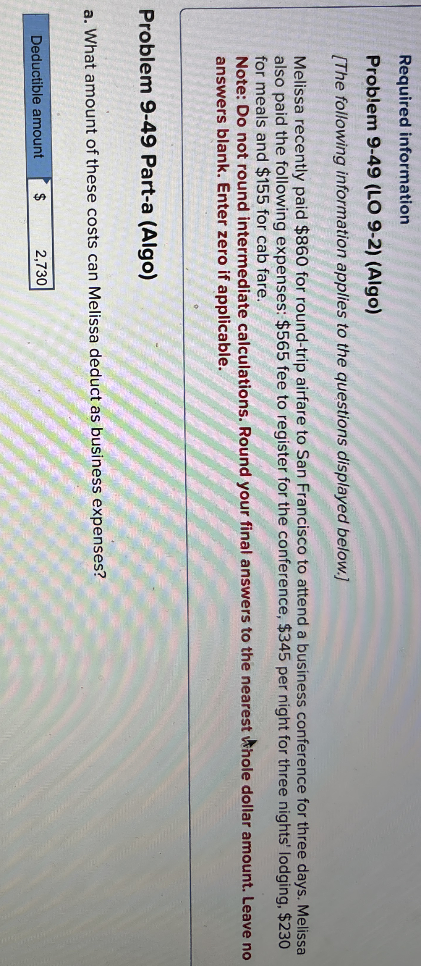 Required information Problem 9 - 4 9 ( LO 9 - 2 )