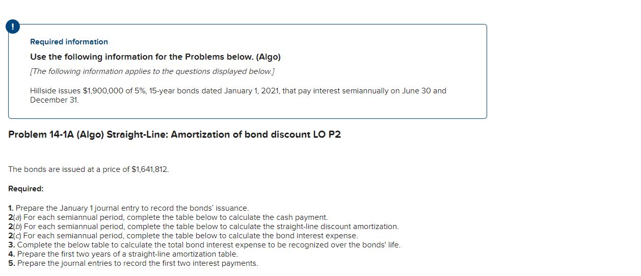 Required information Use the following