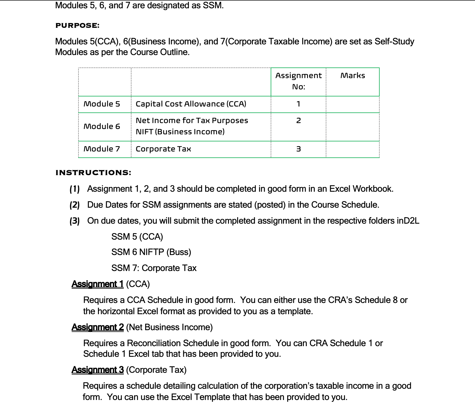 Modules 5, 6. and 7 are designated as SSM.