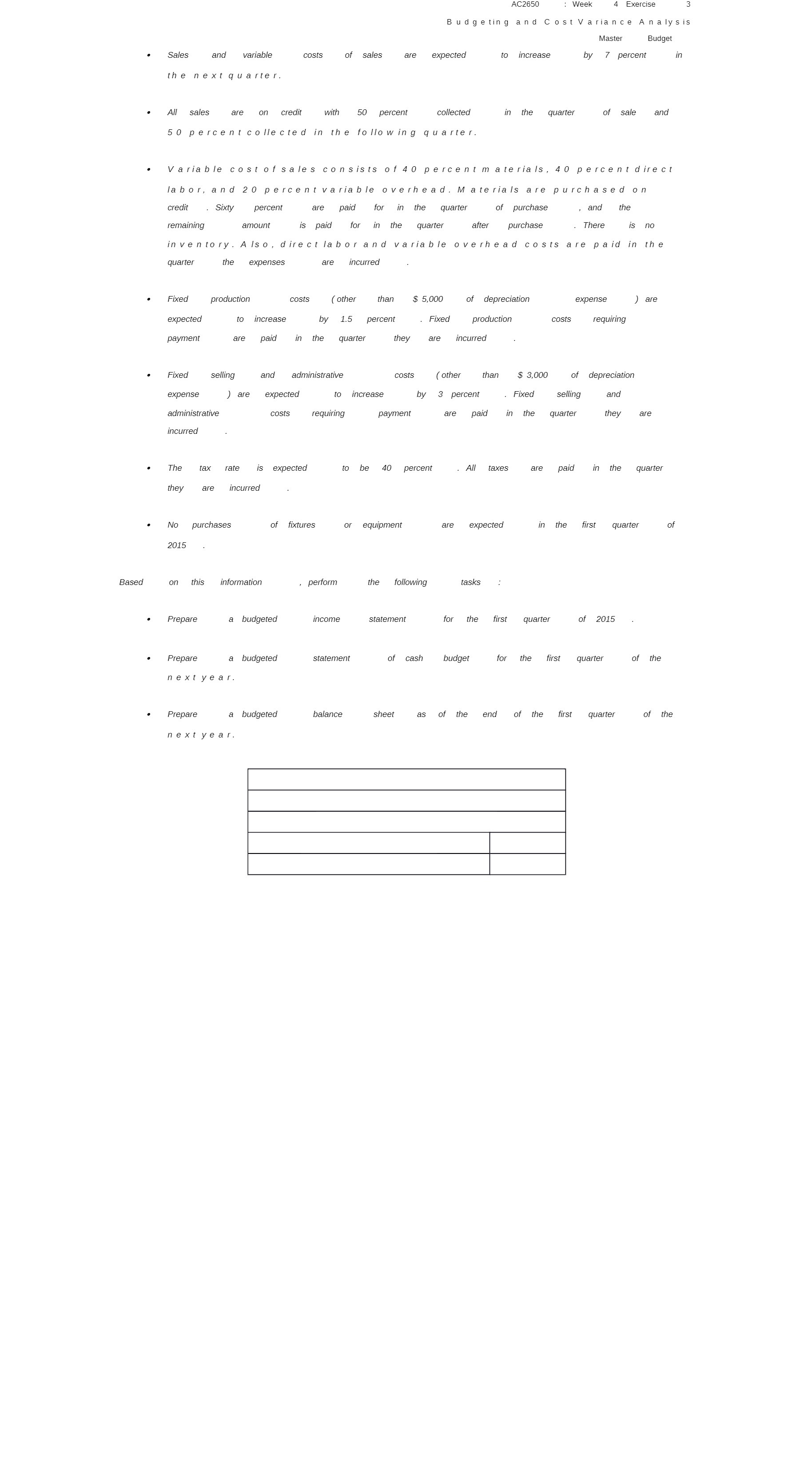 Budgeting and Cost Variance Analysis Master