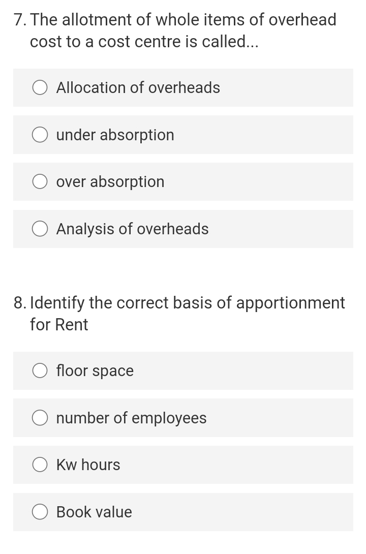 'I.The process of charging overheads to cost