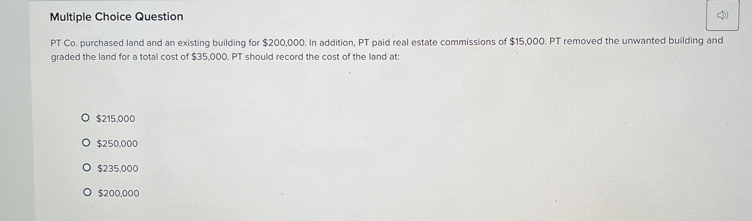 Multiple Choice Question PT Co . purchased land