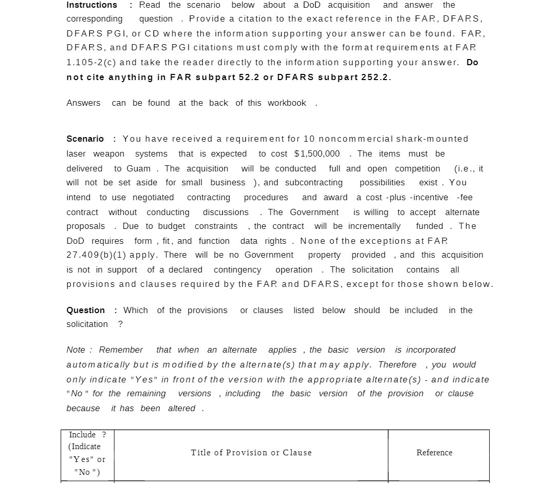 Instructions : Read the scenario below about a