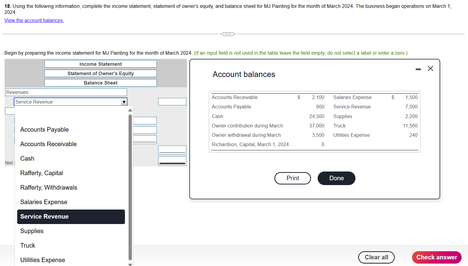 18. Using the following information, complete the