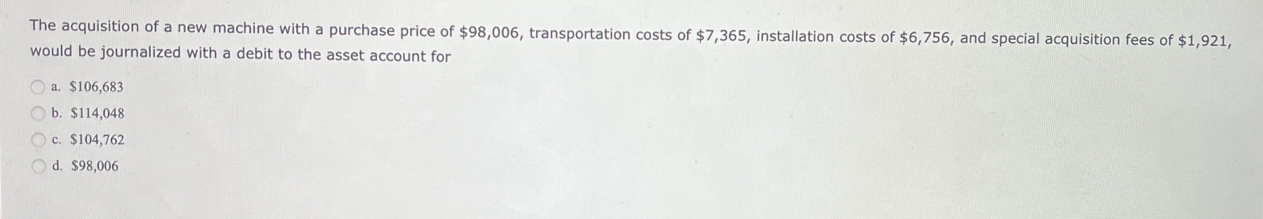 The acquisition of a new machine with a purchase