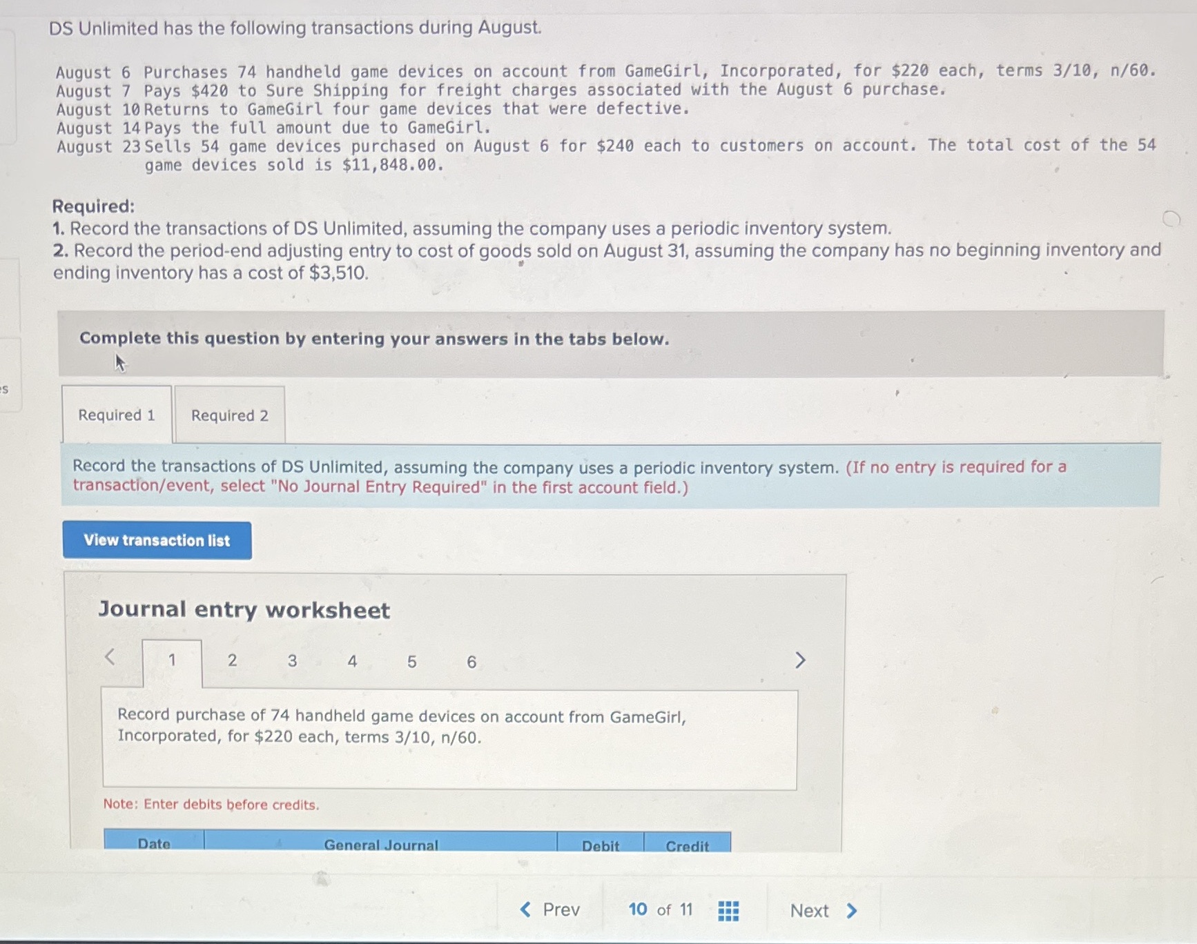 DS Unlimited has the following transactions