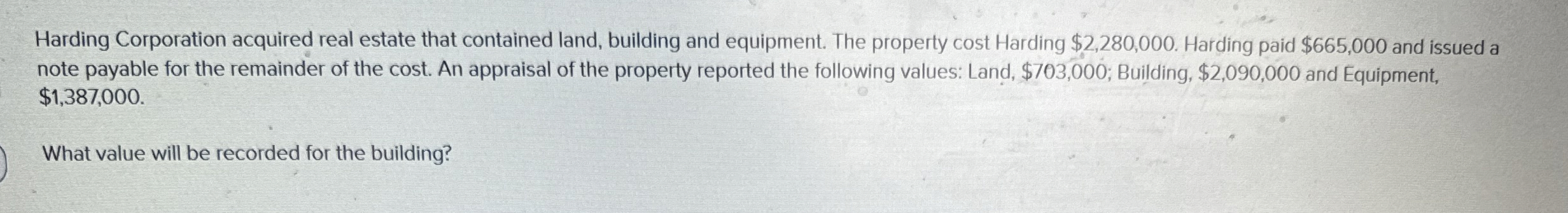 Harding Corporation acquired real estate that