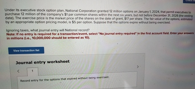 Under its executive stock option plan, National