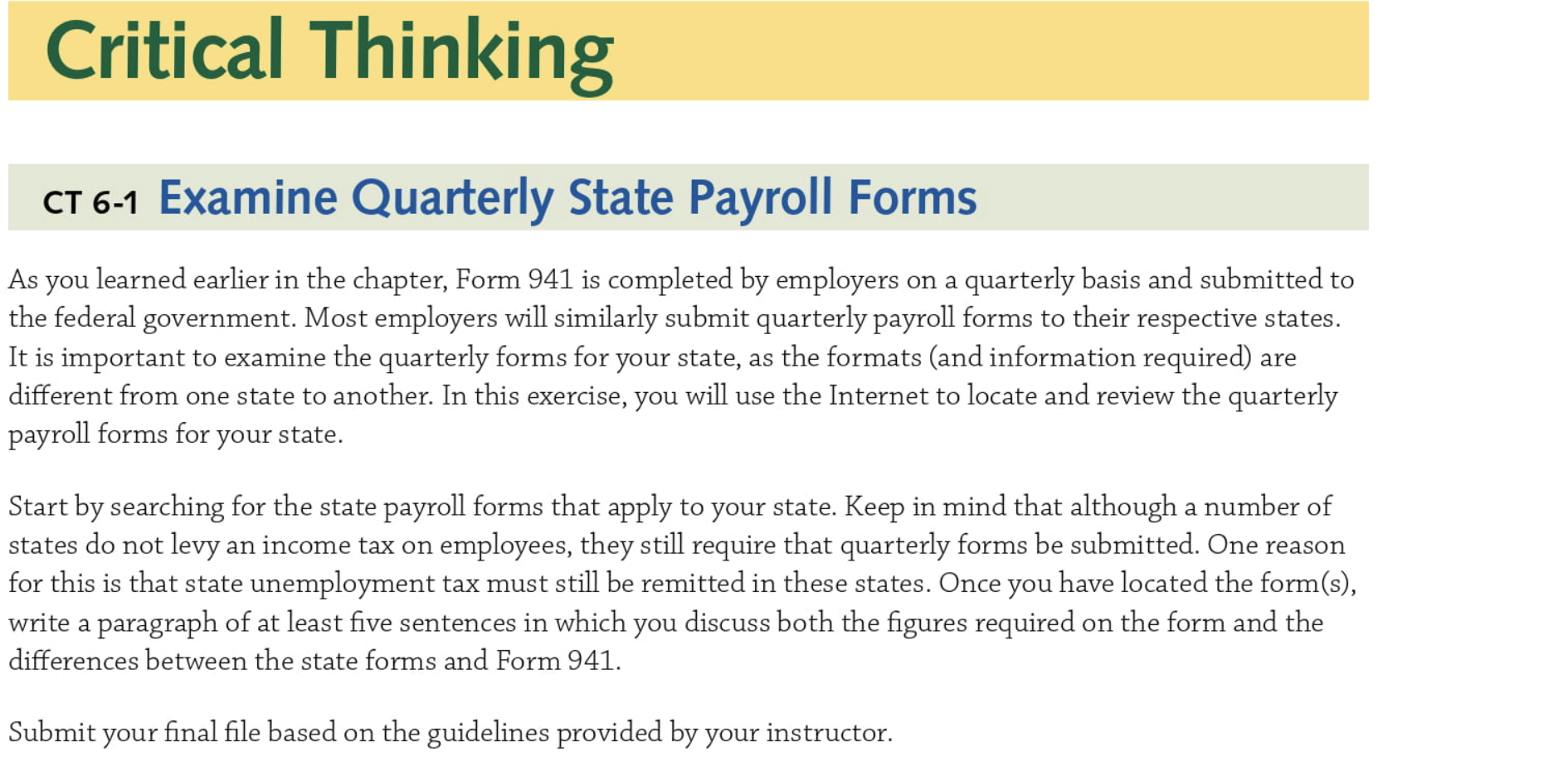 Critical Thinking c1 6-1 Examine Quarterly State