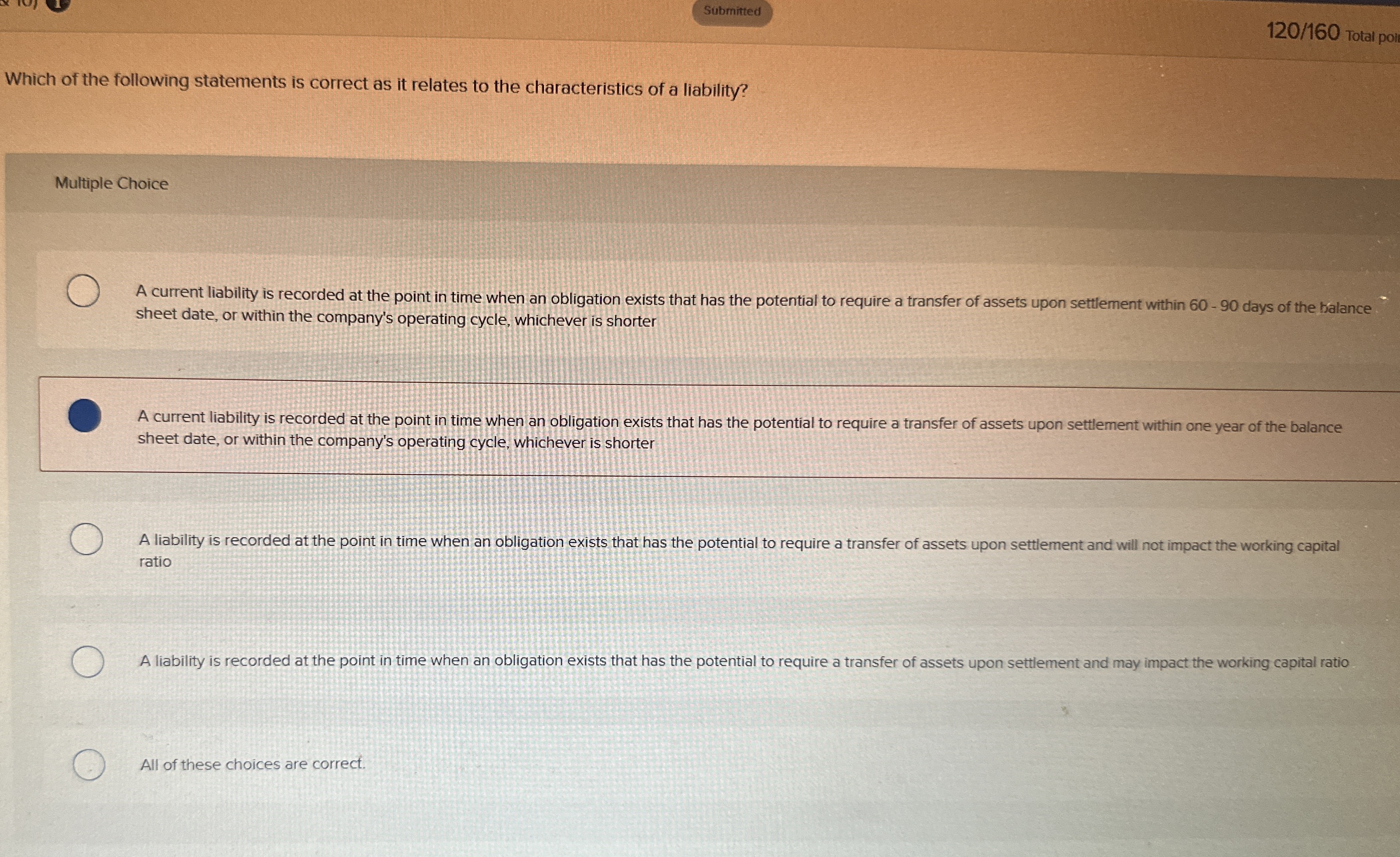 Submitted 1 2 0 / 1 6 0 Total poil Which of the