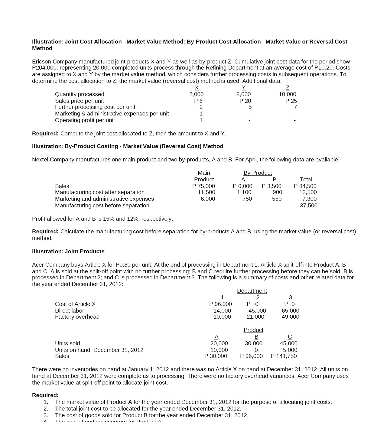 Illustration: Joint Cost Allocation - Market