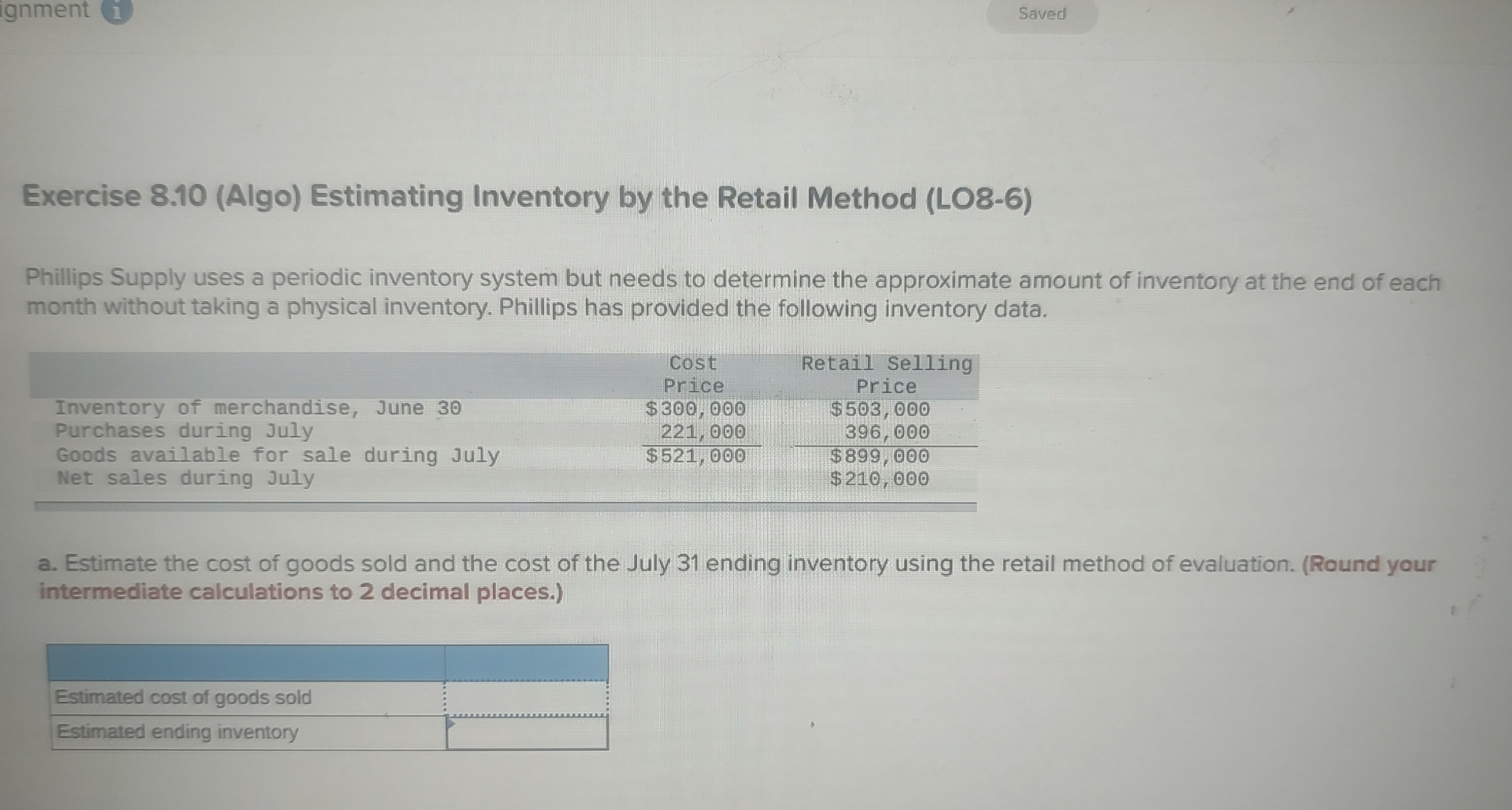 Exercise 8 . 1 0 ( Algo ) Estimating Inventory by