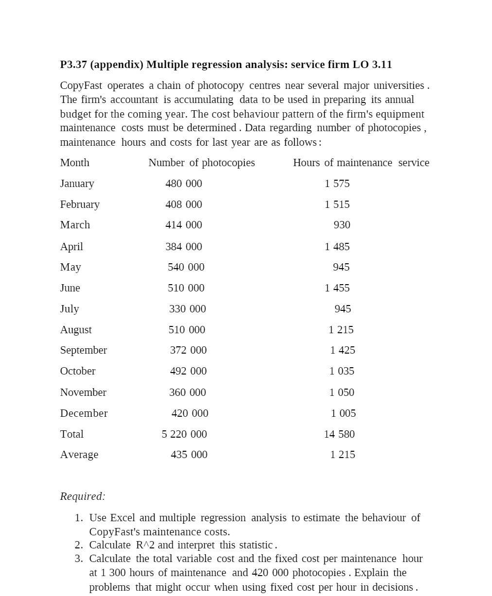 P3.37 (appendix) Multiple regression analysis: