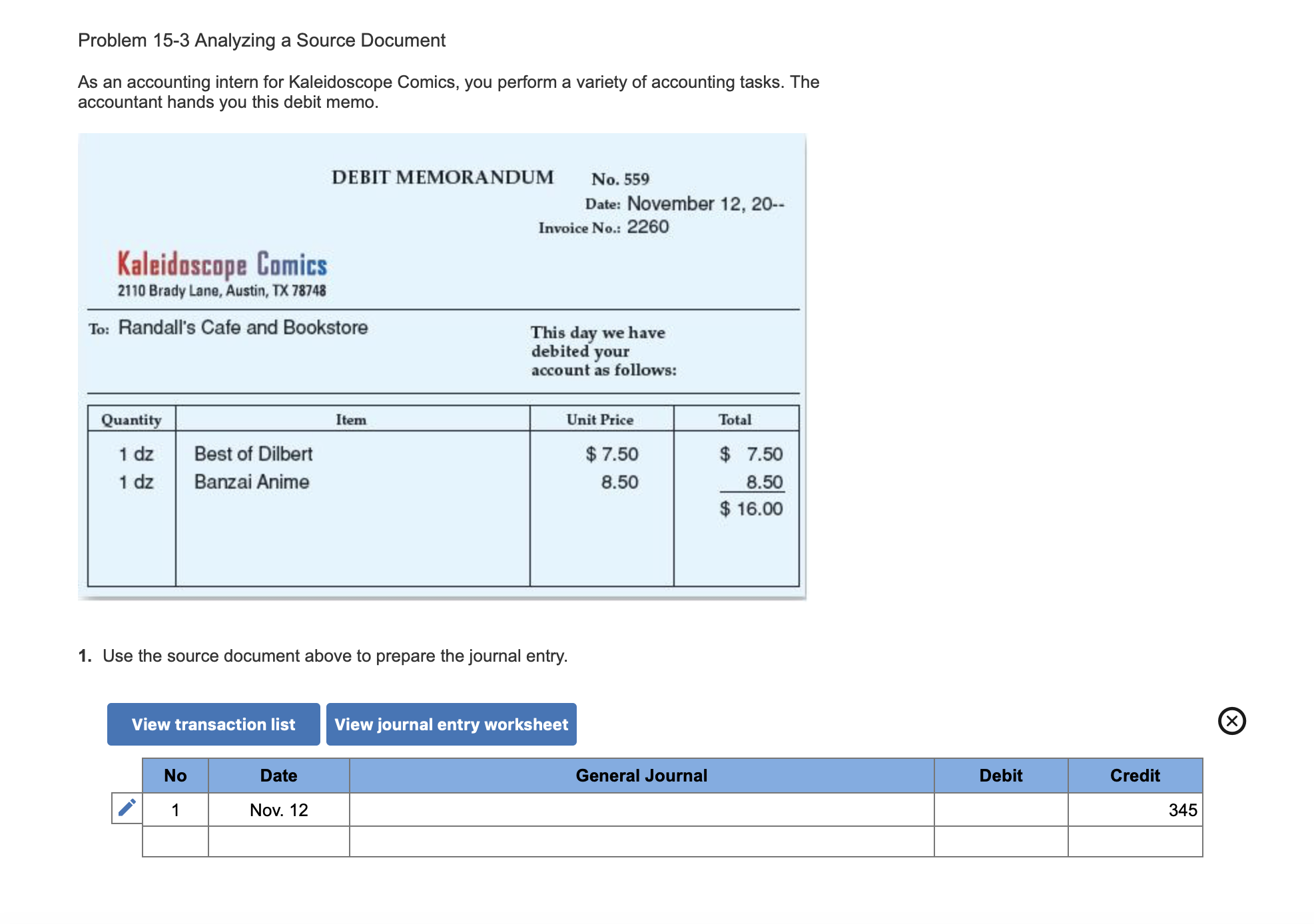 Problem 15-3 Analyzing a Source Document As an