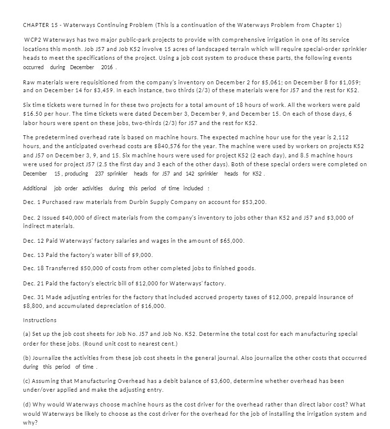 CHAPTER 15 - Waterways Continuing Problem (This