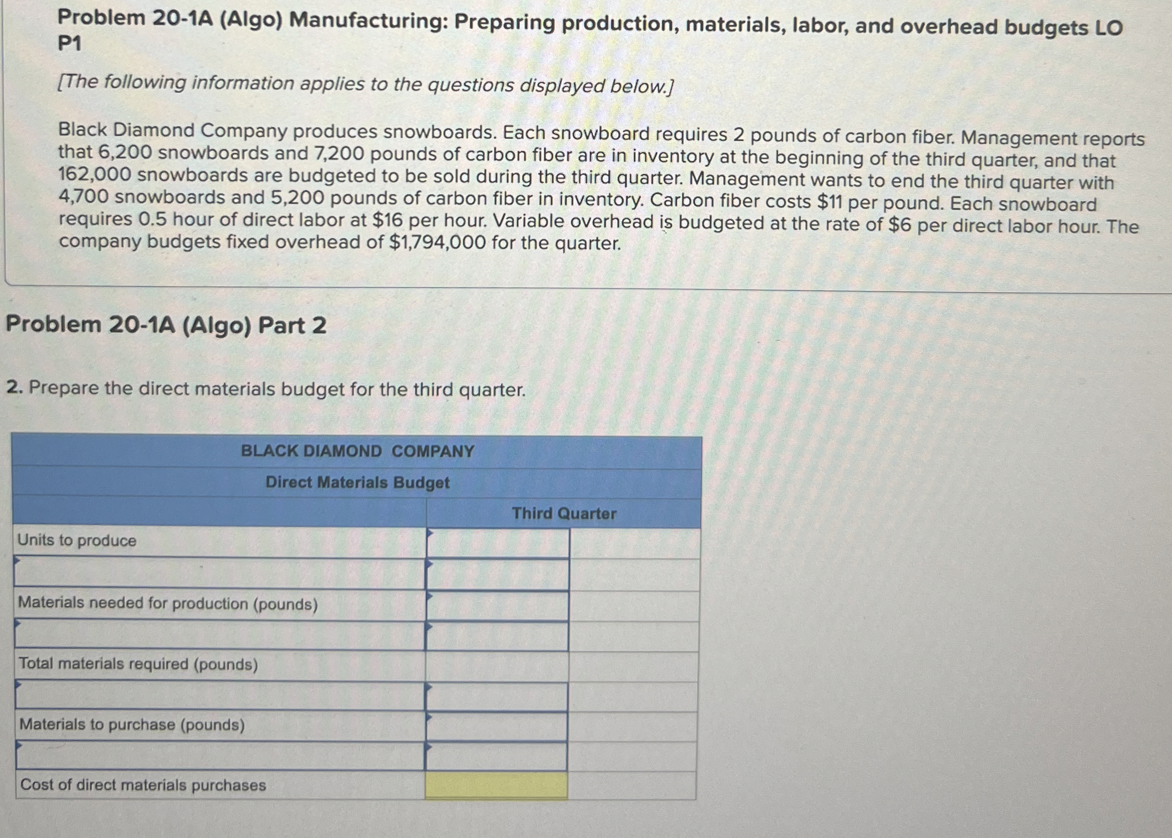 Problem 2 0 - 1 A ( Algo ) Manufacturing: