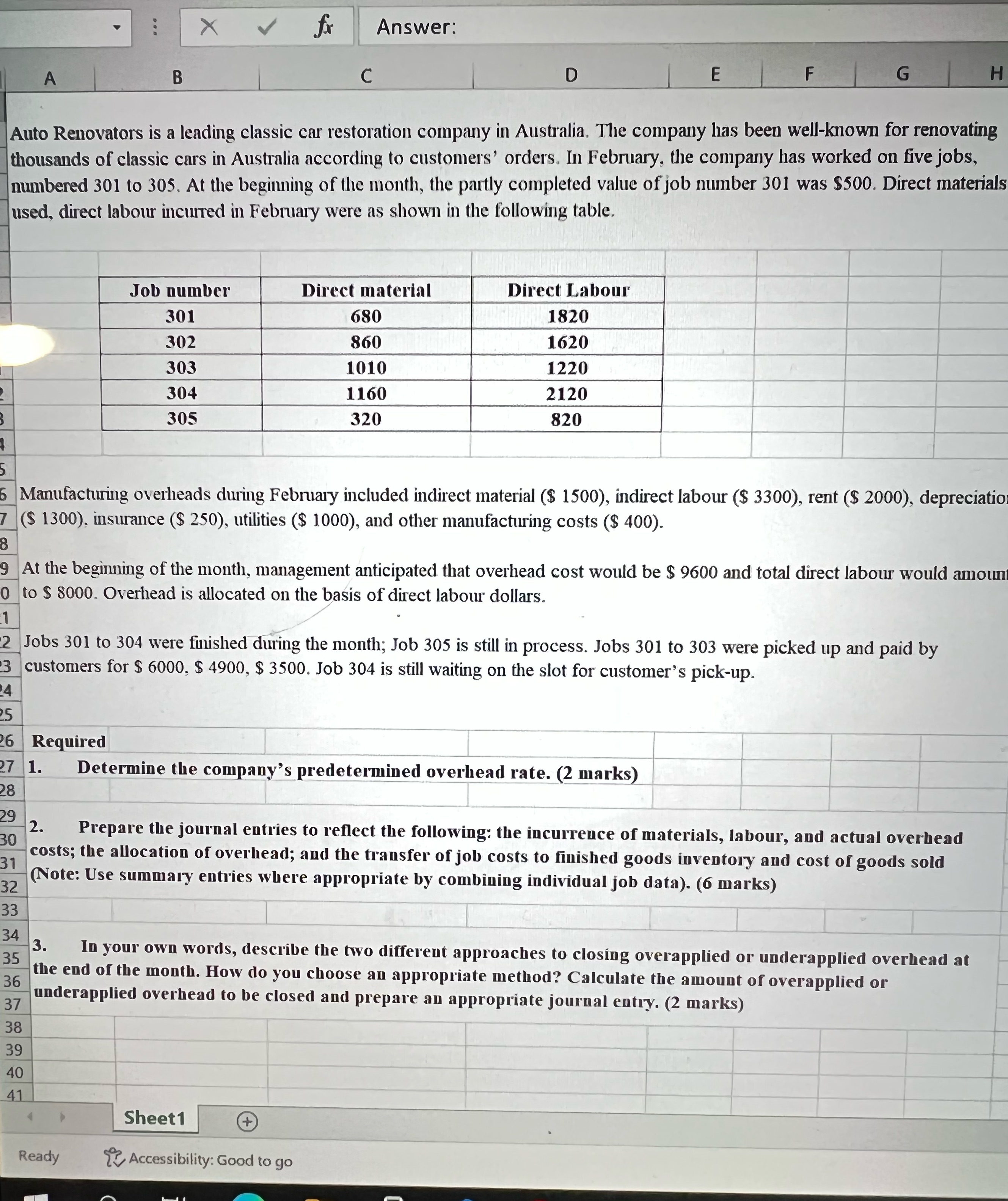 X V Answer: A B C D E F G H Auto Renovators is a