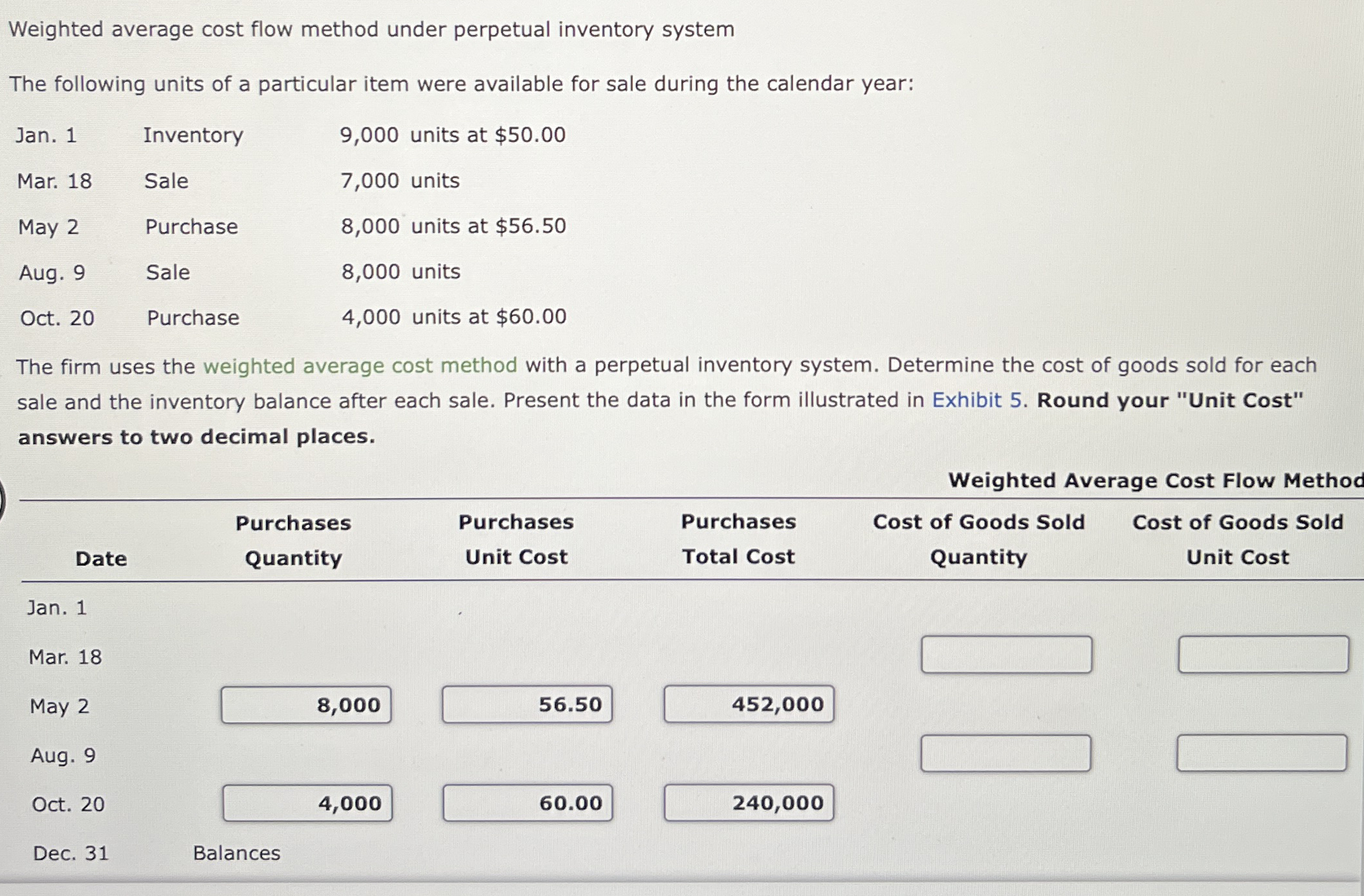 Weighted average cost flow method under perpetual