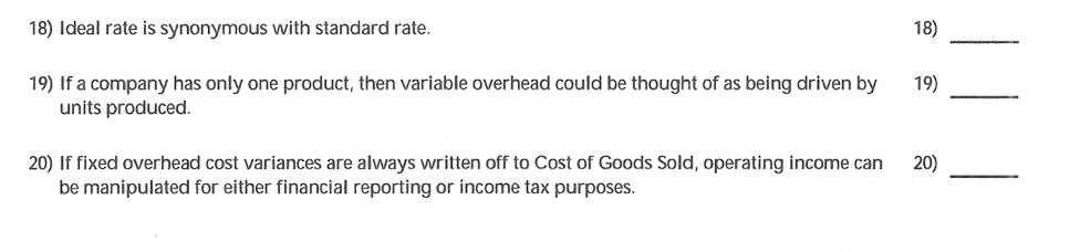 IRUHFALSE. Write 'T' if the statement is true and