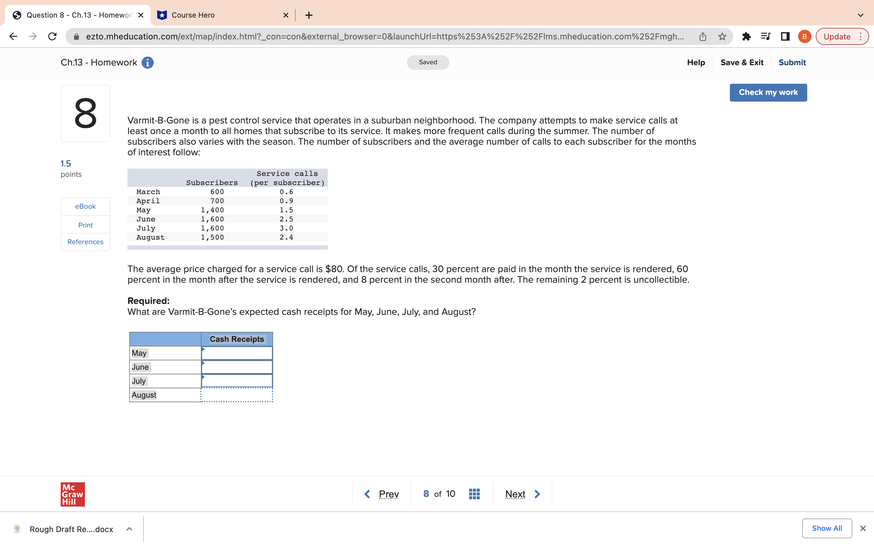 Question 8 - Ch.13 - Homework X *Course Hero X +