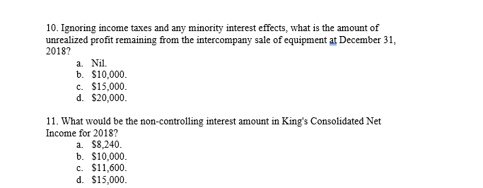 Question B (10 multiple choice questions) King