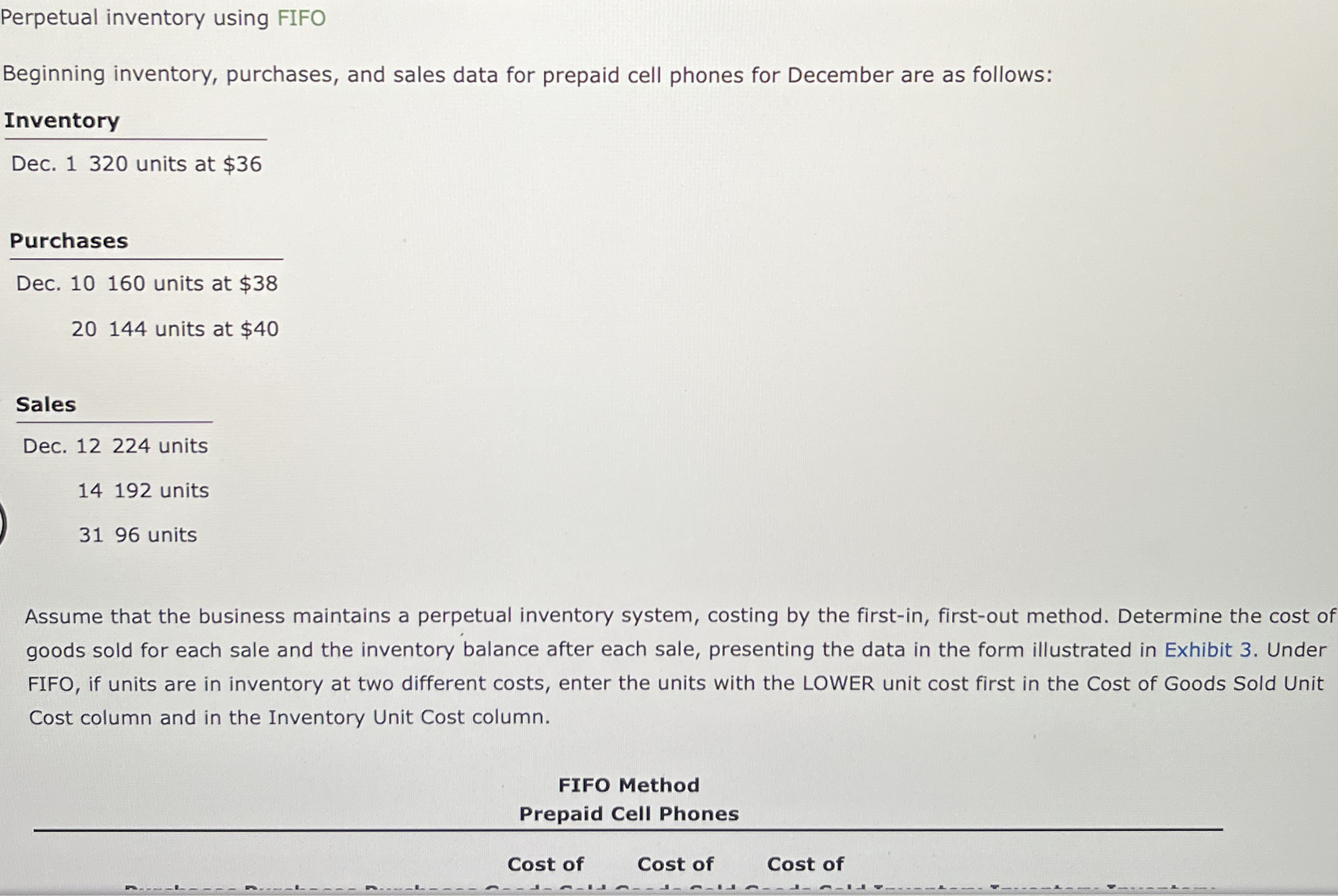 Perpetual inventory using FIFO Beginning