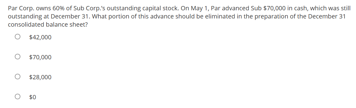 Par Corp. owns 6 0 \ % of Sub Corp. ' s